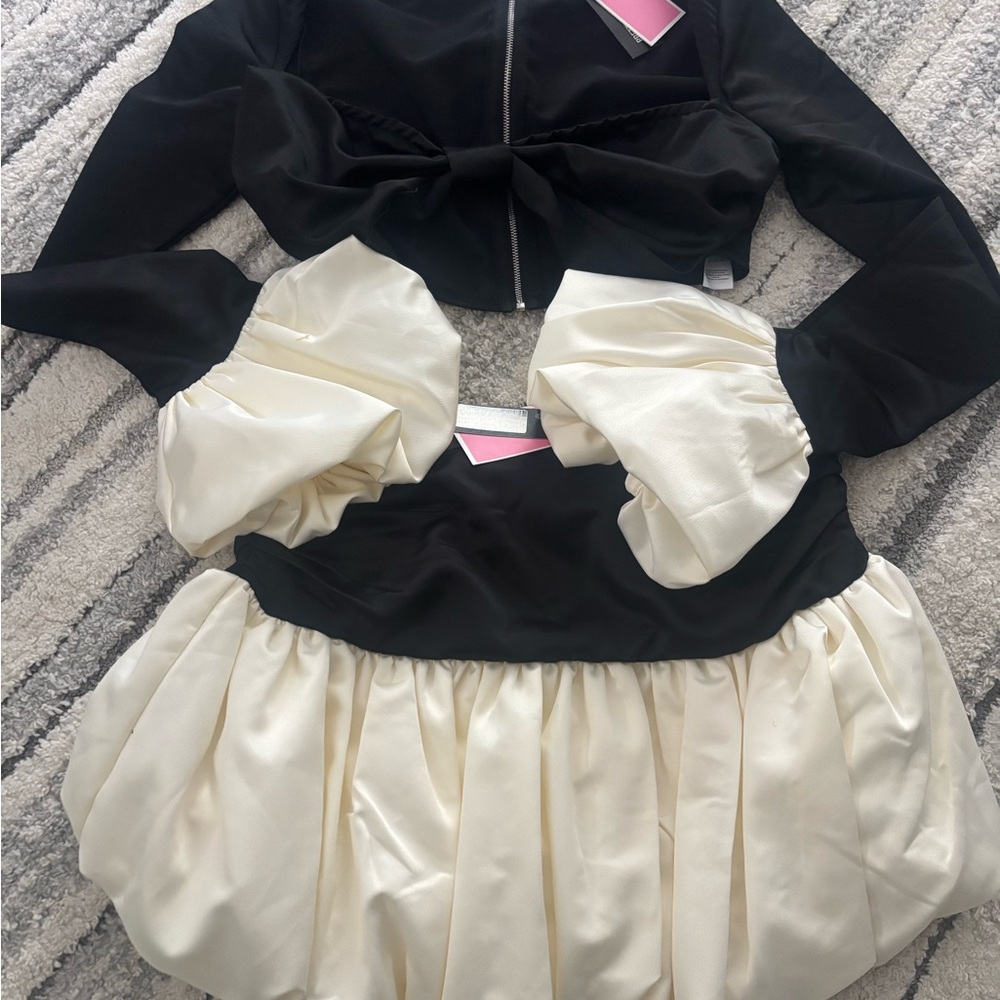 Black and Cream Colorblock Pleated Women’s Skirt - Picture 5 of 7